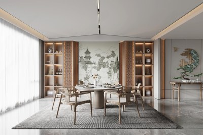 新中式家居餐厅3D模型下载